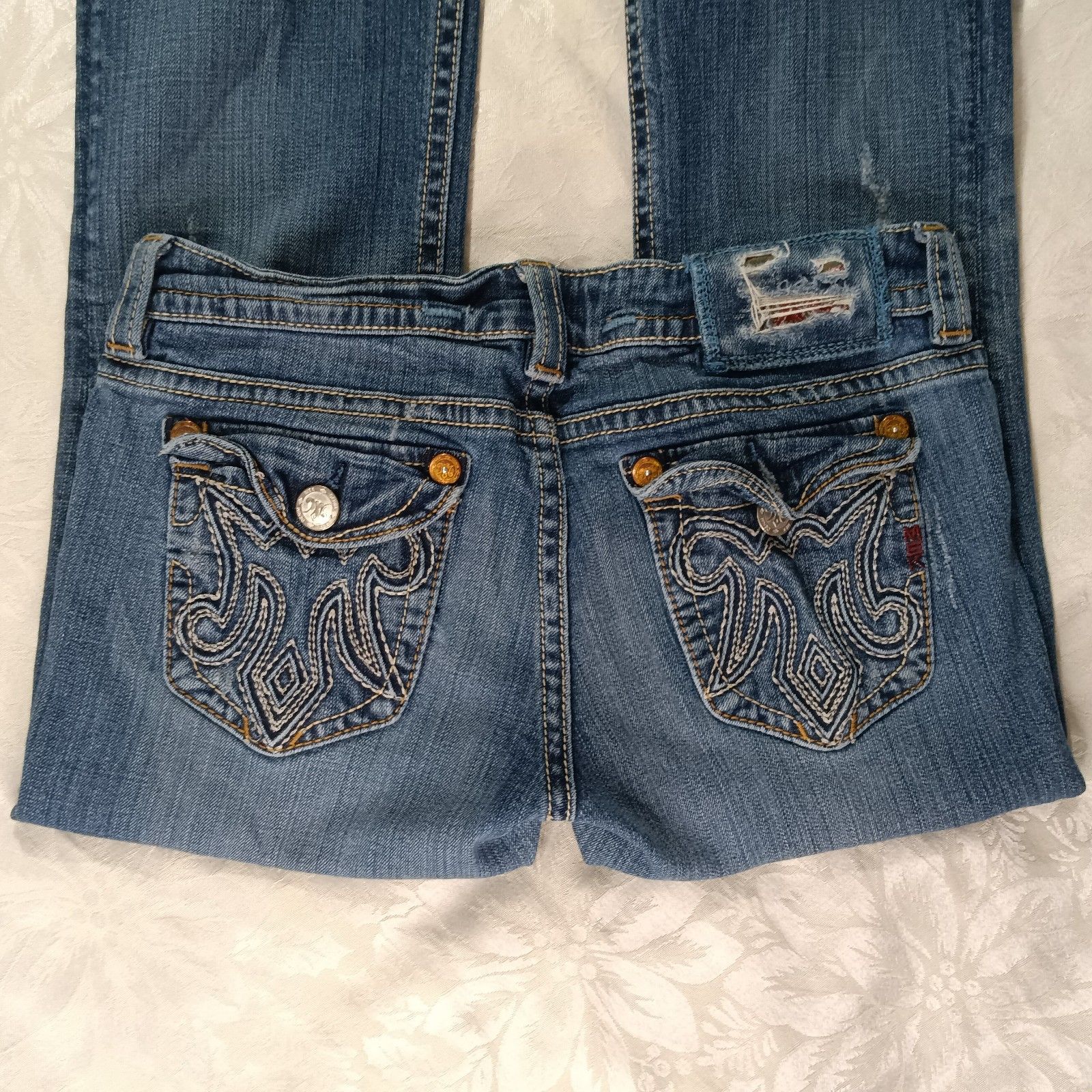 Y2k Mek Denim Usa Jeans 28w32l Aukland Embroidered Stretch Lowrise Bootcut